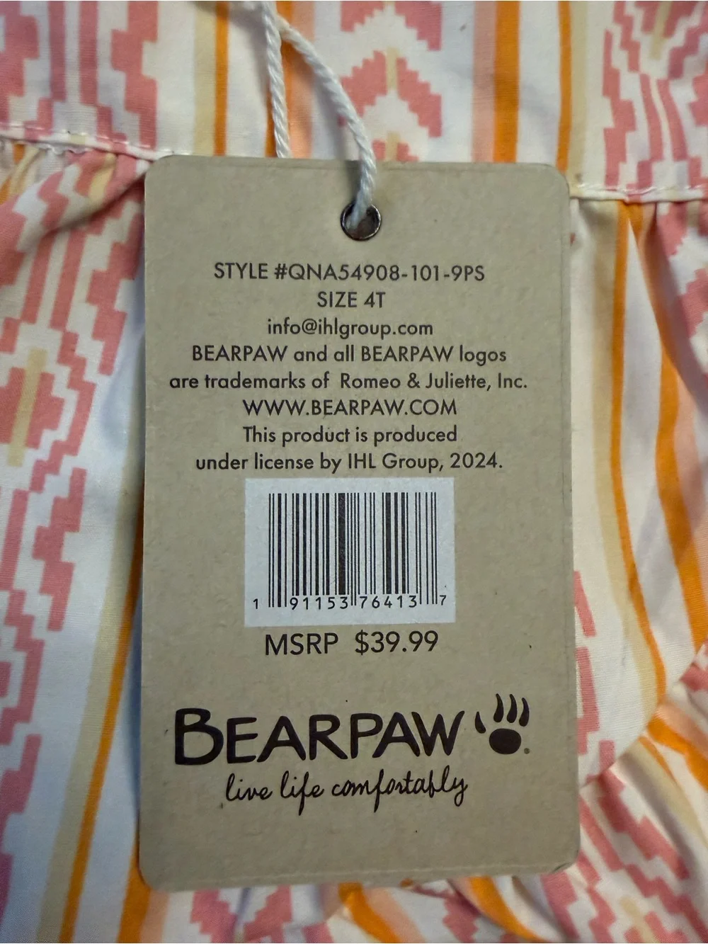 Bearpaw Girls Peach Stripe Set 4T